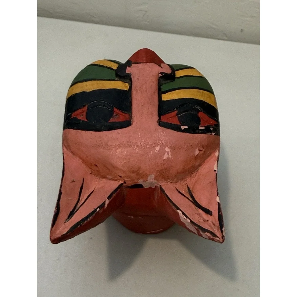 Vintage‎ Folk Art Cat Hand Carved Wood Trinket Box Multicolor Kitty